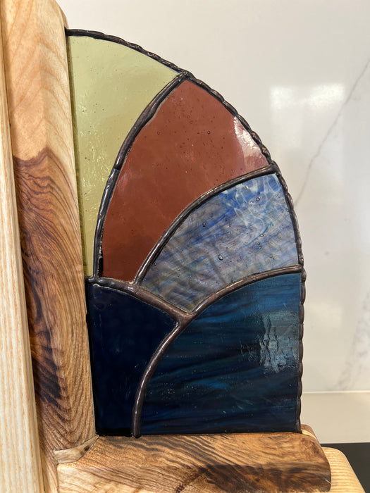 Tall Art Nouveau Inspired Bookends With Stained Glass