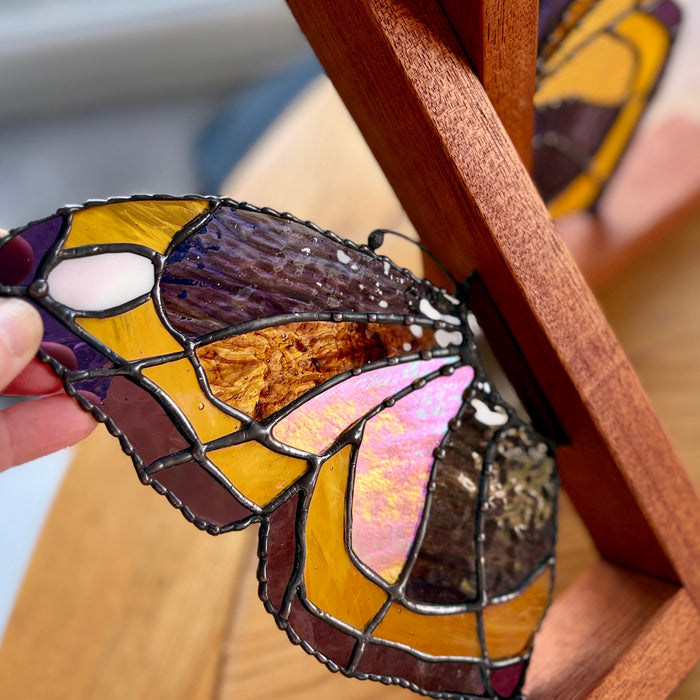 Stunning stained glass and Mahogany butterfly bookends