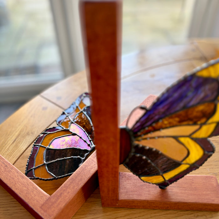 Stunning stained glass and Mahogany butterfly bookends