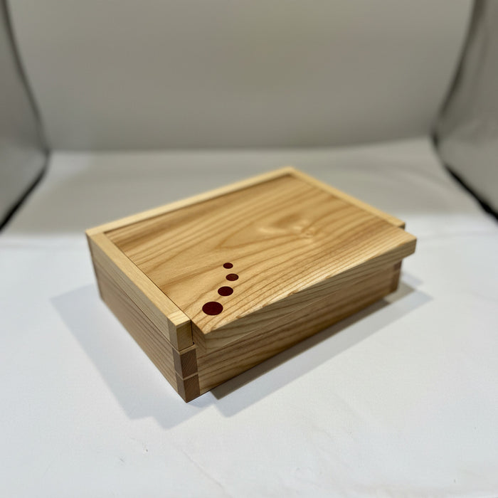 Olive ash wooden box with slab lid and sapele accent