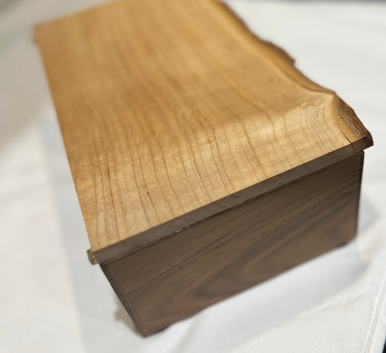 Teak box with Sycamore wany edged lid