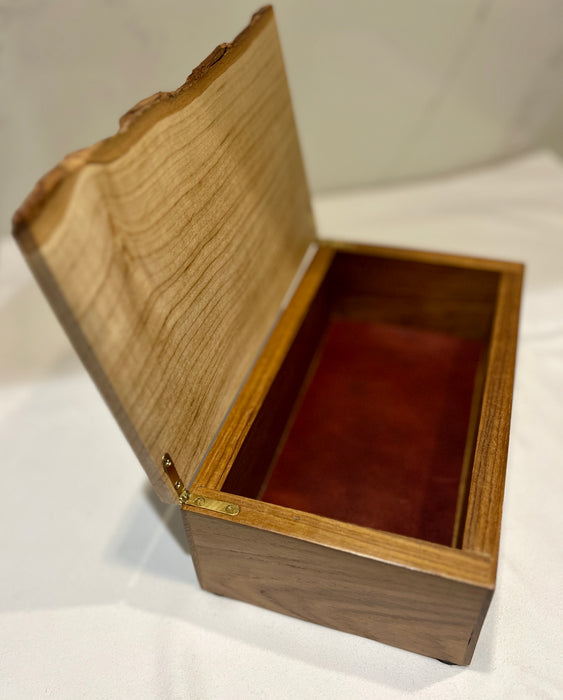 Teak box with Sycamore wany edged lid